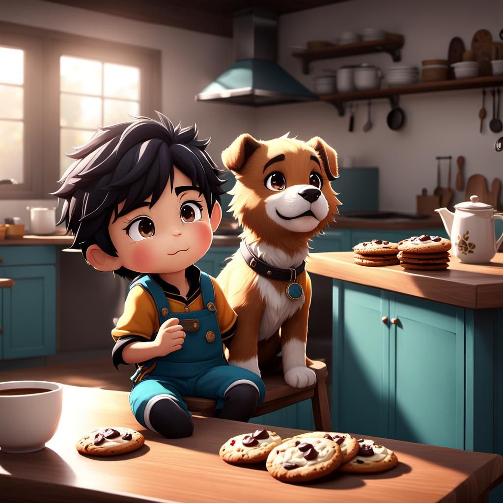 Distracted Léo in Kitchen, 3D Anime Art
