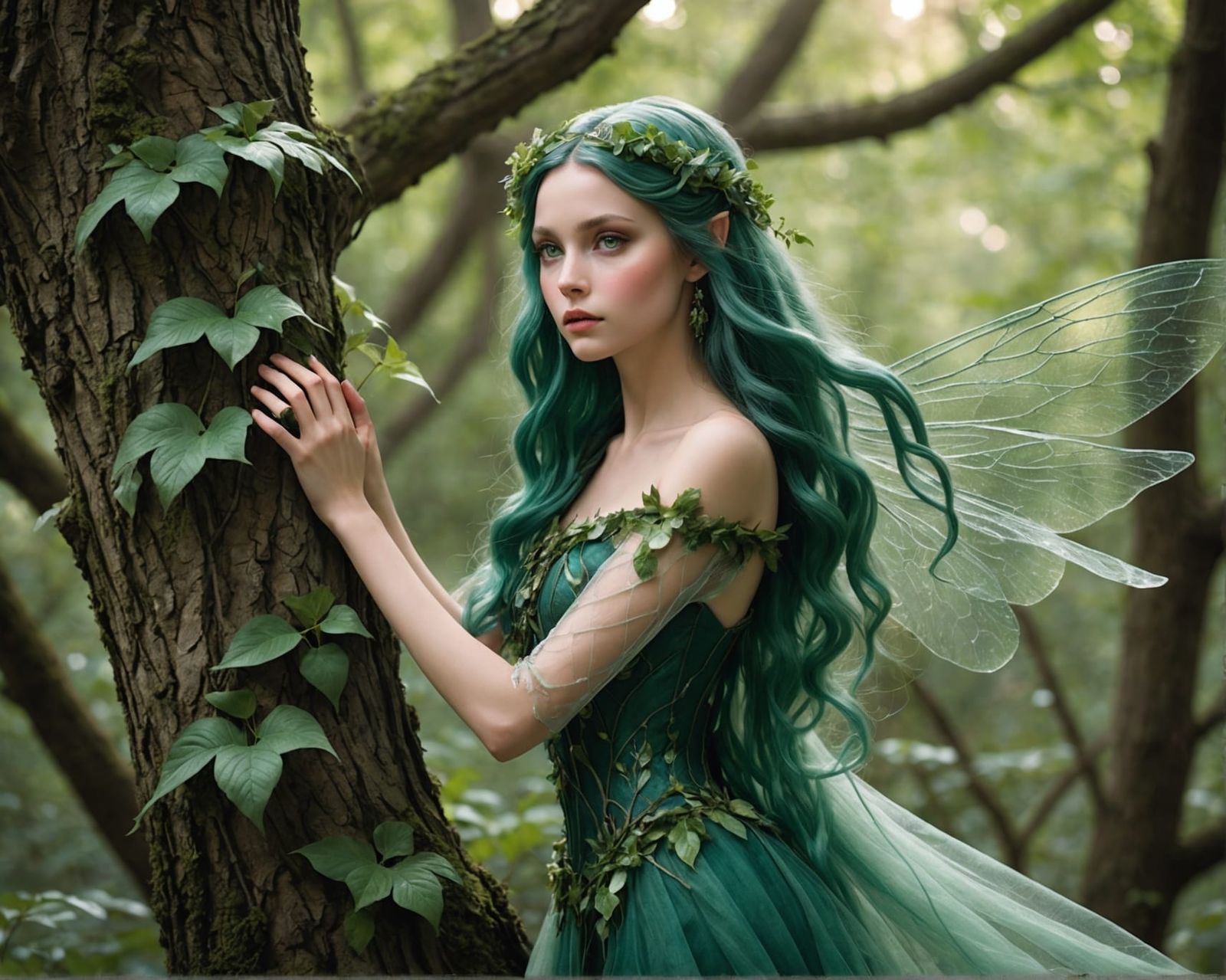 Enchanted Forest Fairy Merging with Ancient Tree