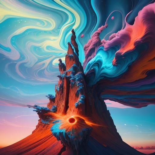 Cosmic Surrealism: Dreamlike Vortex in Electric Colors