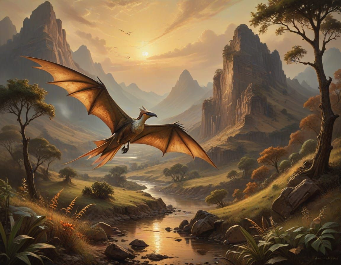 Cretaceous Landscape in Oil Painting Style