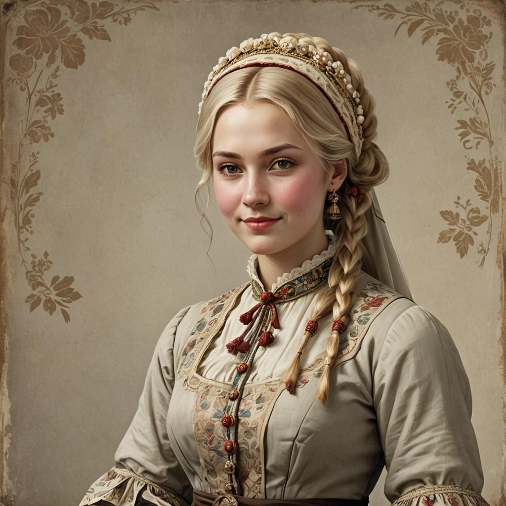 Young Russian Girl in Traditional 1800s Dress