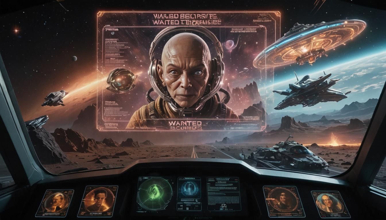 Surreal Galactic Hologram in Deep Space Over a Spiral Galaxy