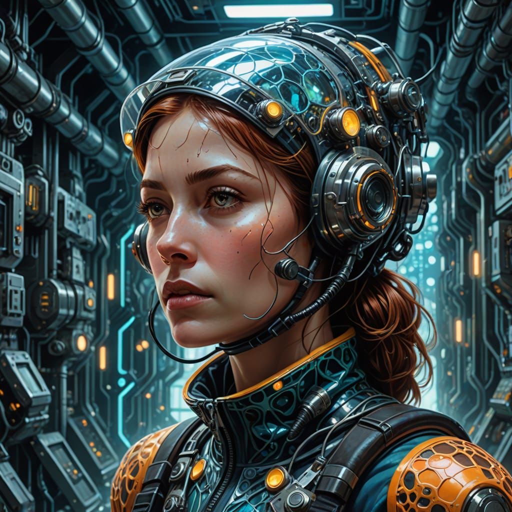 Sci-Fi Woman in Steve Ditko Style with Luminous Reflections