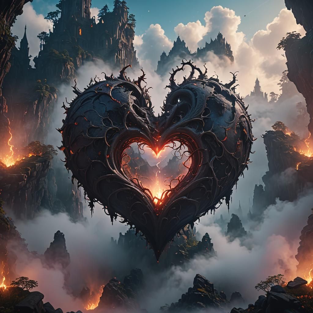 Heart Shape Surrounded by Mist: Detailed Matte Painting