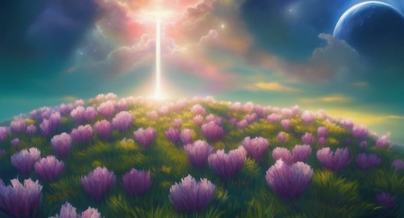 Iridescent Fantasy Landscape with Luminous Flowers