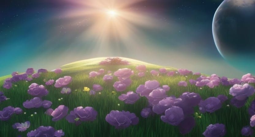 Iridescent Fantasy Landscape with Luminous Flowers