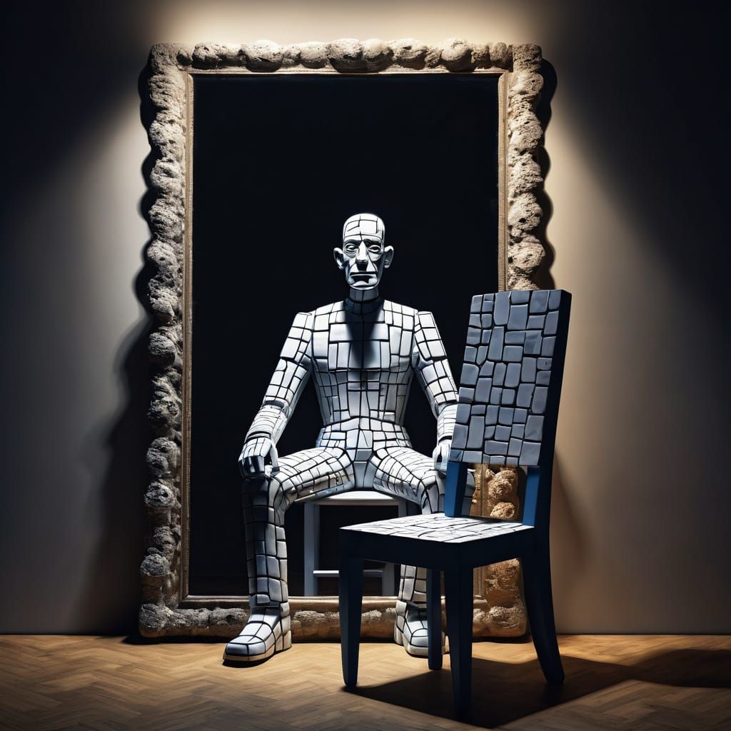 THE MAN IN THE MIRROR!
a BizzArt a portrait of a man a chair and a mirror