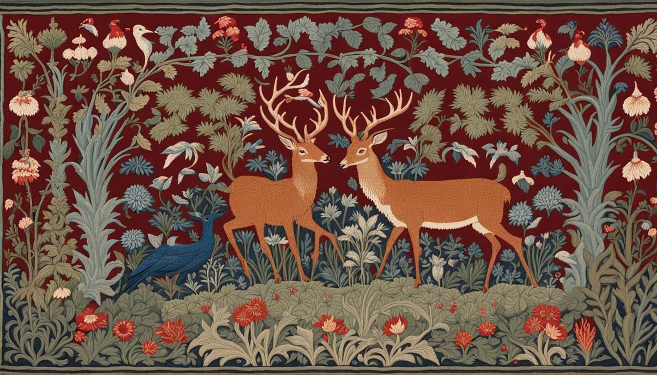 Deer Tapestry in William Morris Style