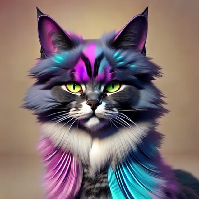 Beautiful Cat in feathers and fur, Artgerm, WLOP,  Rutkowski...