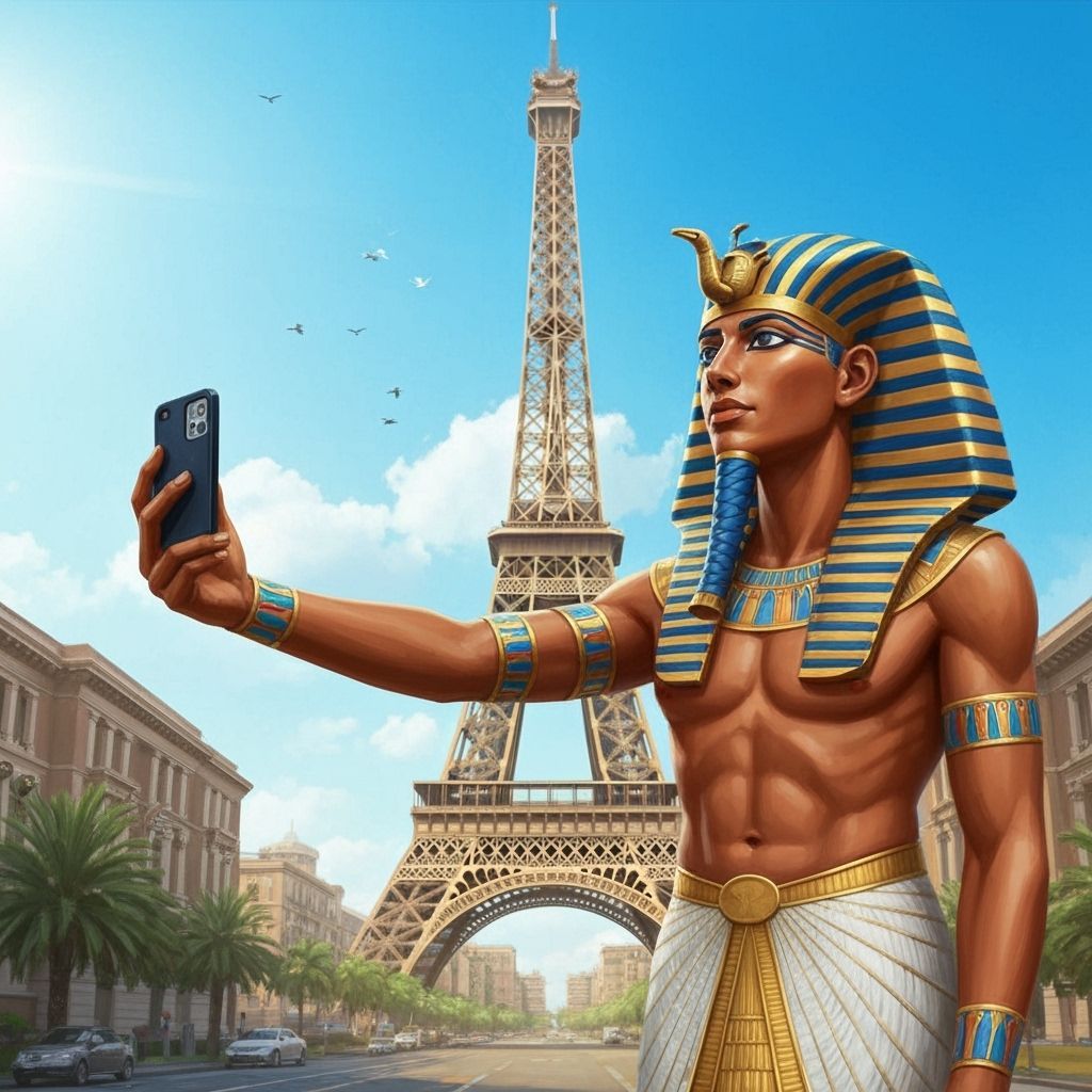 Egyptian Pharaohs Selfie in Paris: Digital Painting