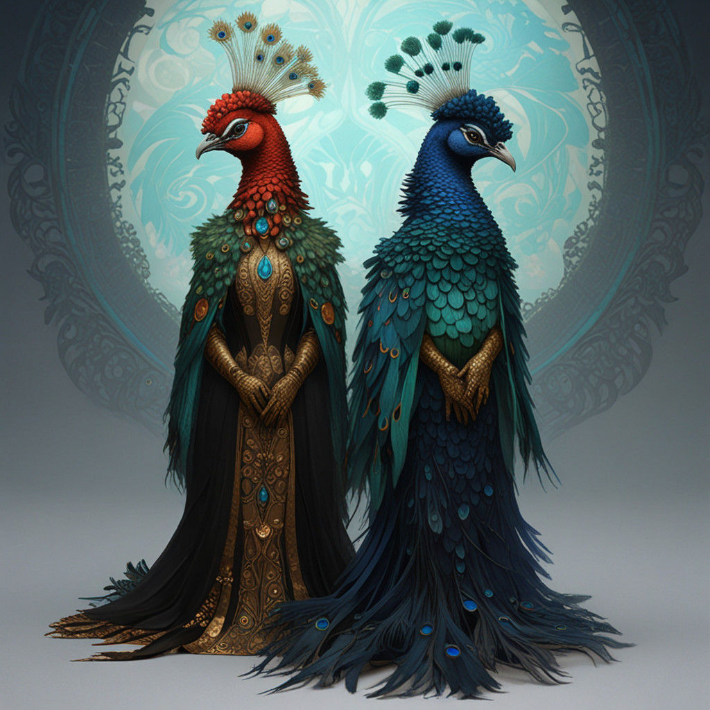 Lady in Art Nouveau Attire with Peacocks