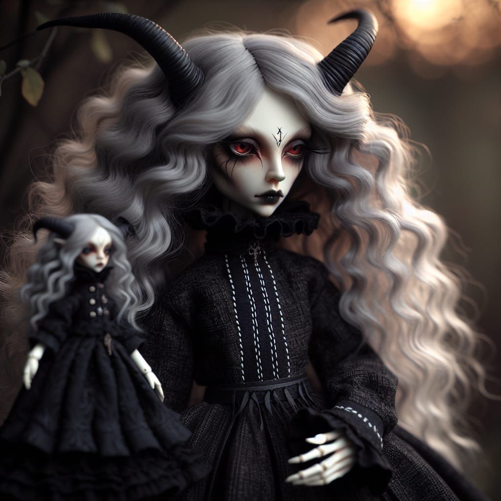 Gothic Doll with Horns and Victorian Outfit