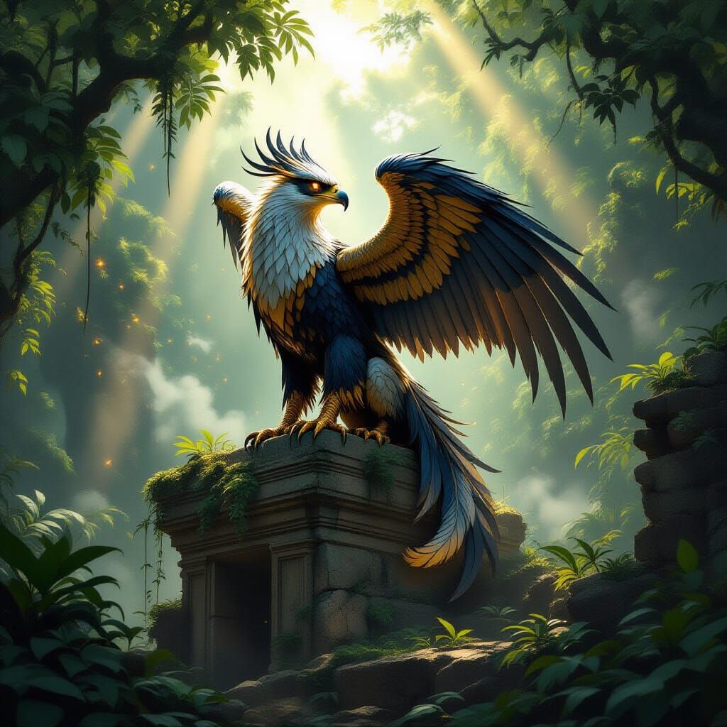 Majestic Griffin on Ancient Ruins in Fantasy Art Style