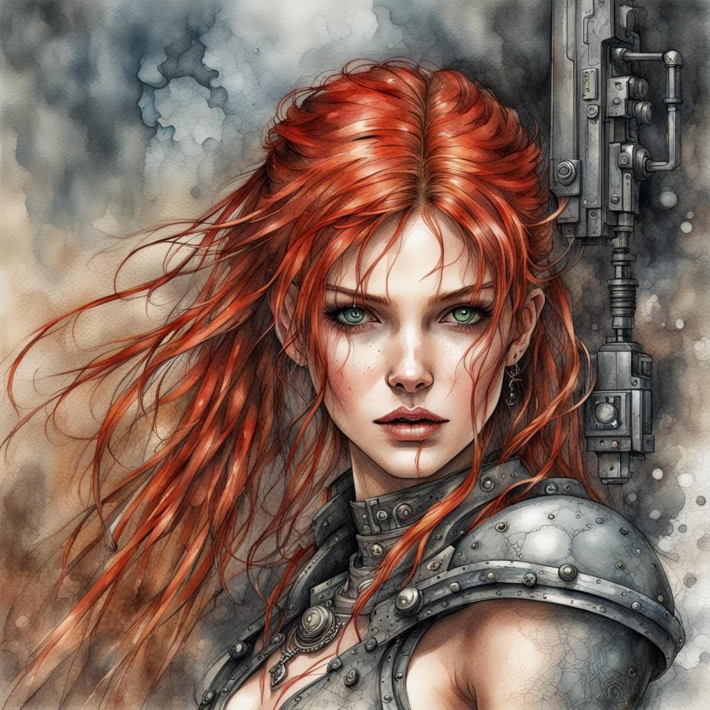 Red-Haired Gamer Girl in Gothic Fantasy Style