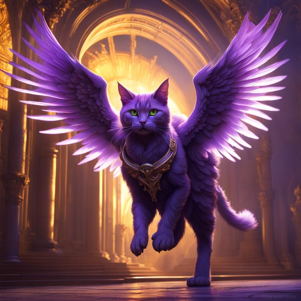 Angelic Cat Flight: Dark Fantasy Concept Art