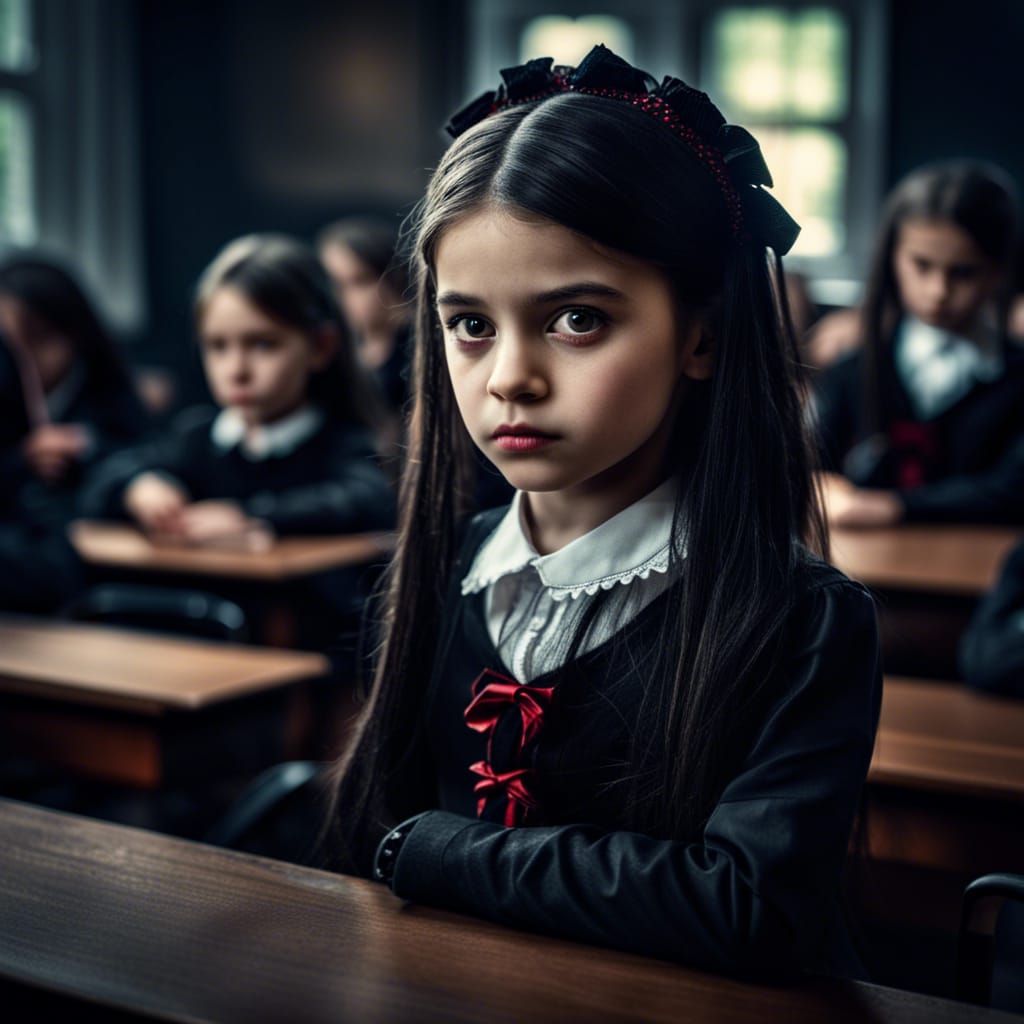 Vampire Girl's First Day: Hyperrealistic Classroom Scene