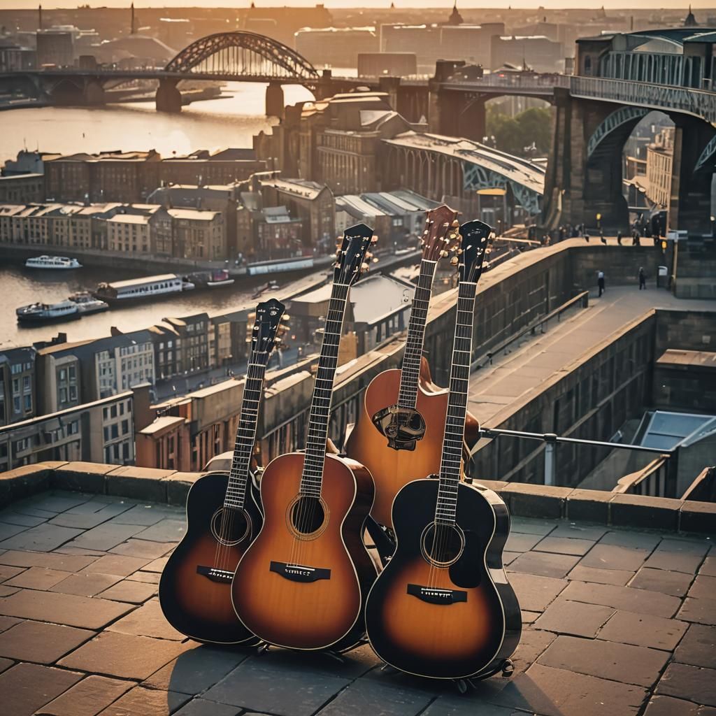 Newcastle Quayside Sunset with Acoustic Guitars