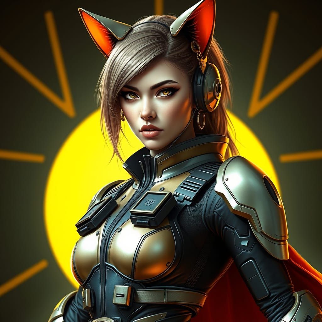 Cyberpunk Cat Girl Mechwarrior in Futuristic Armor