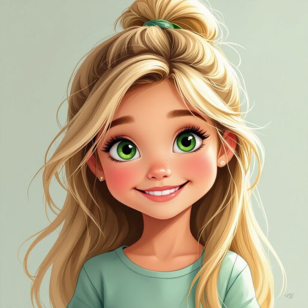 Happy Blond Girl in Pixar-Style Illustration