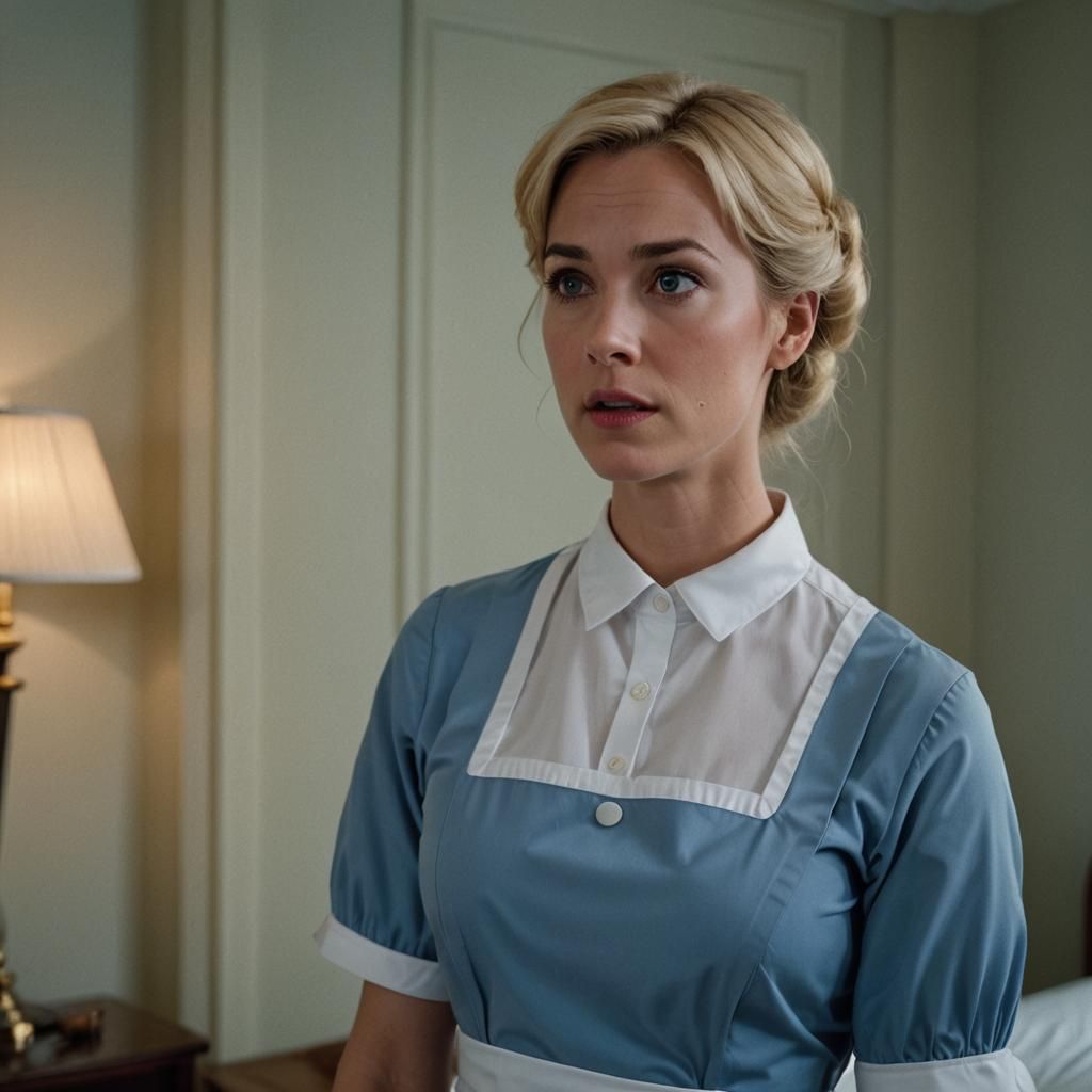 Surprised Maid in Hotel Room: Cinematic Still