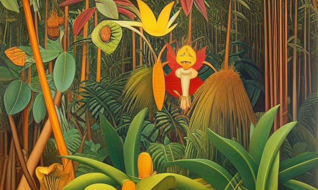 Lush Madagascar Jungle in Naive Art Style