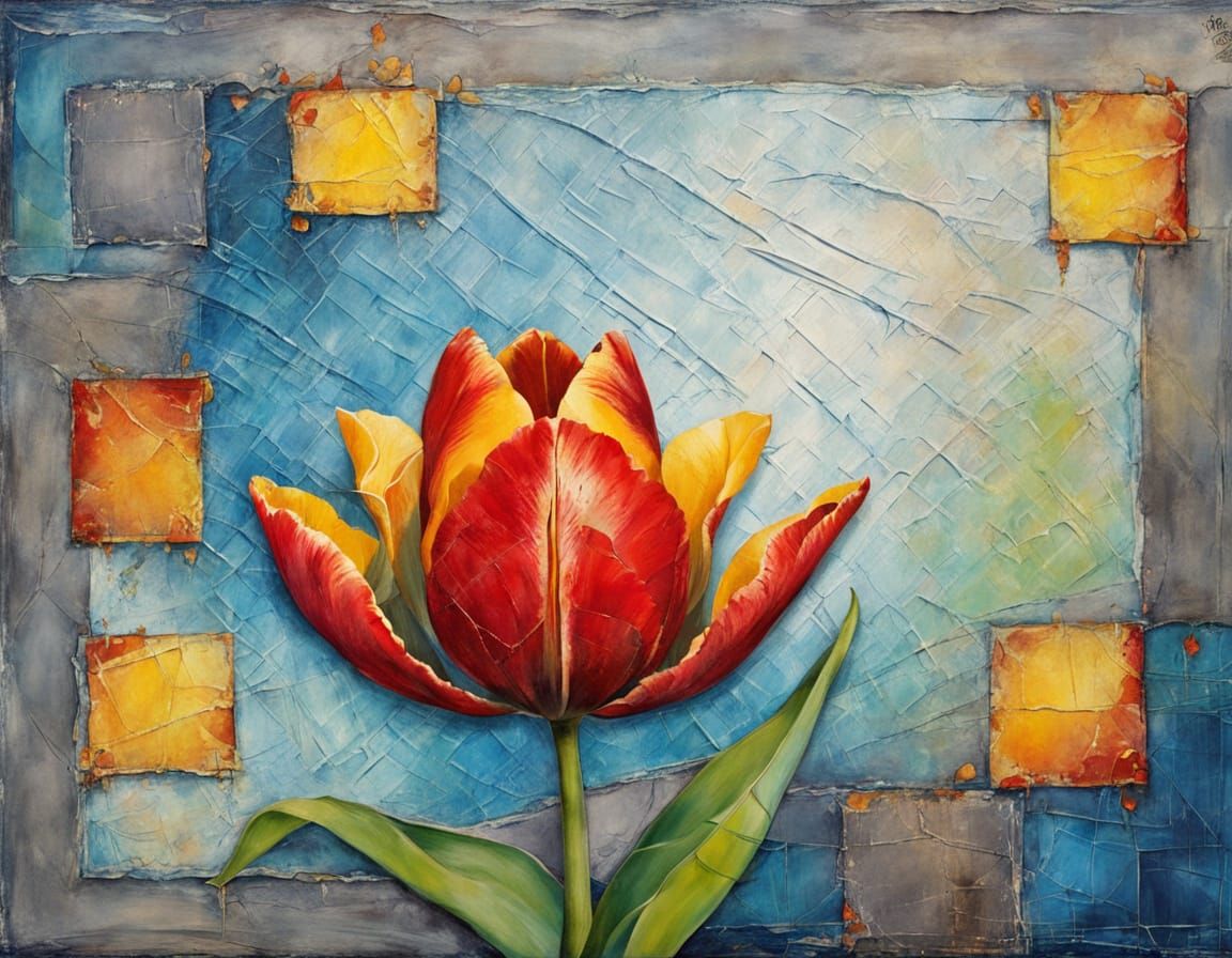 Red and Yellow Tulip in Gauche Painting