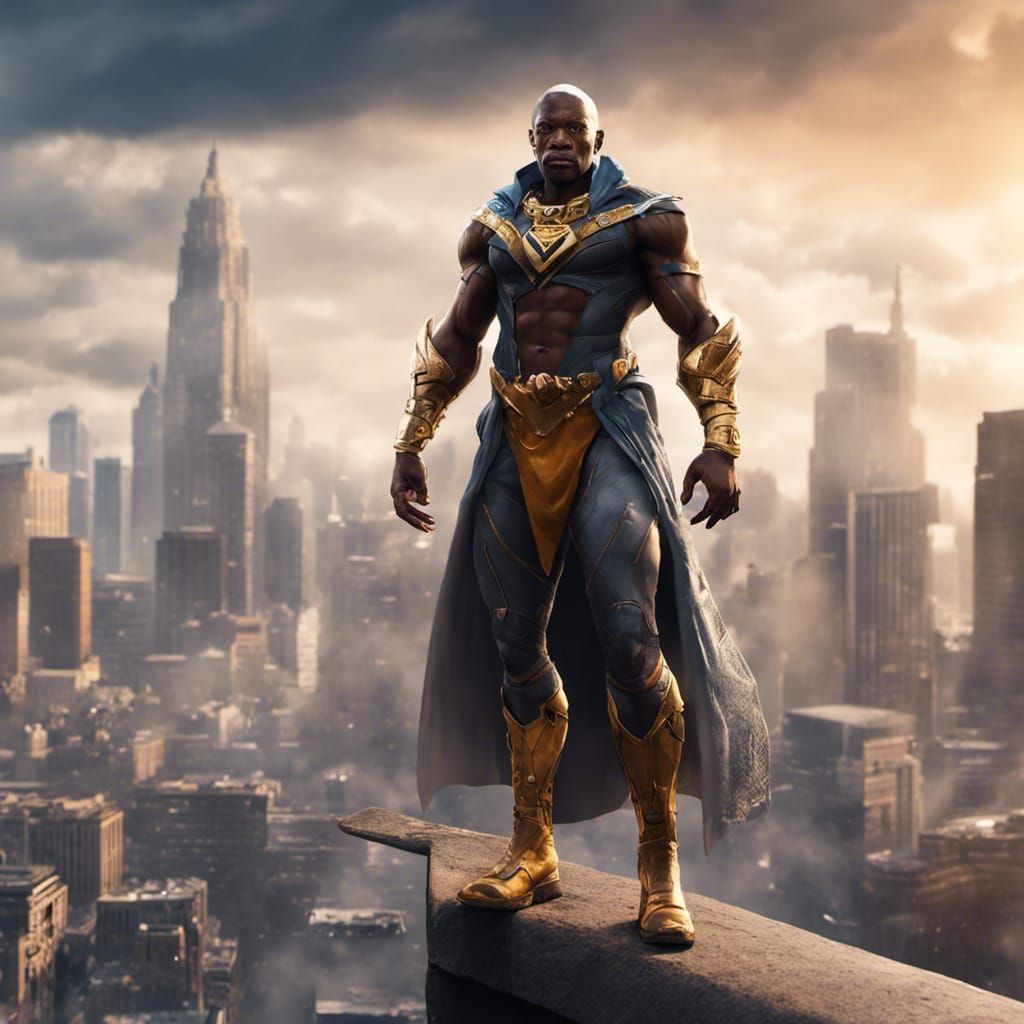 African-American Elder Superhero Patrolling the City