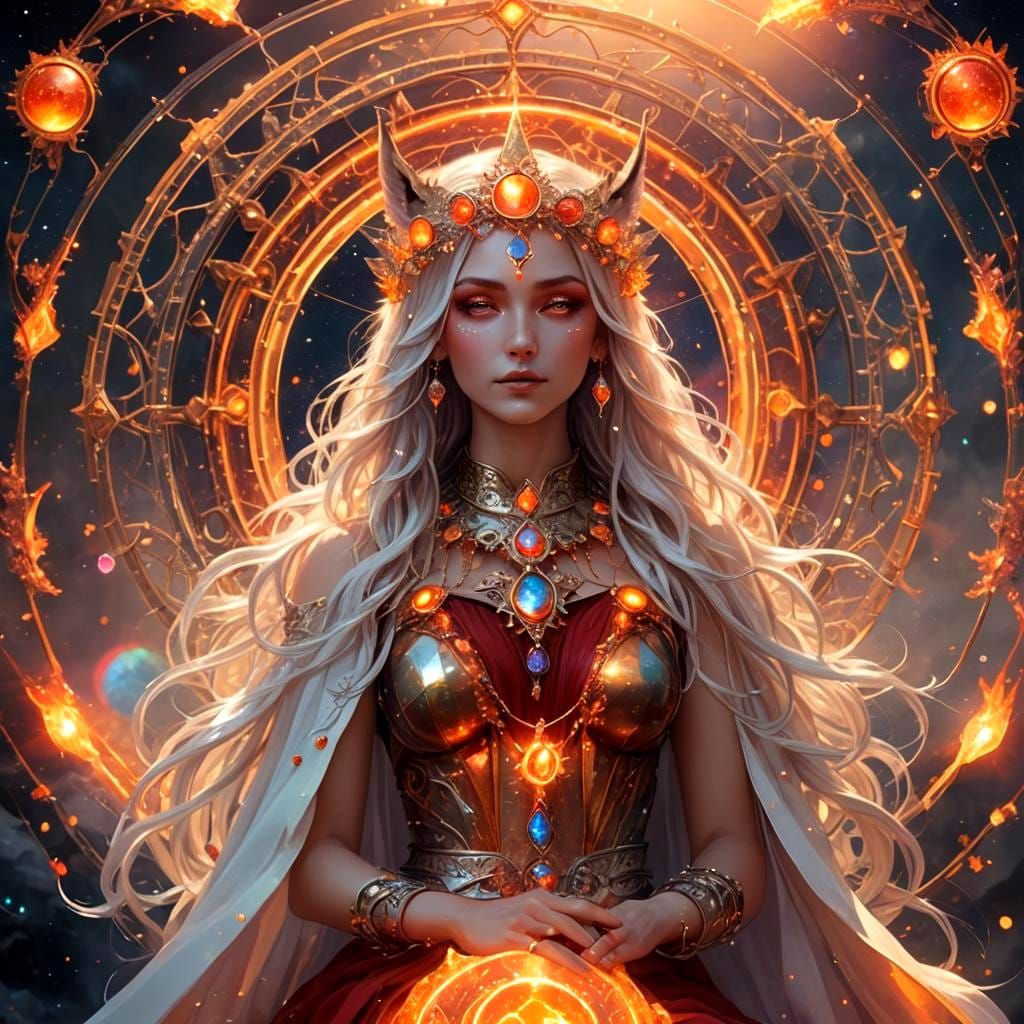 Celestial Goddess on Fire Opal Throne