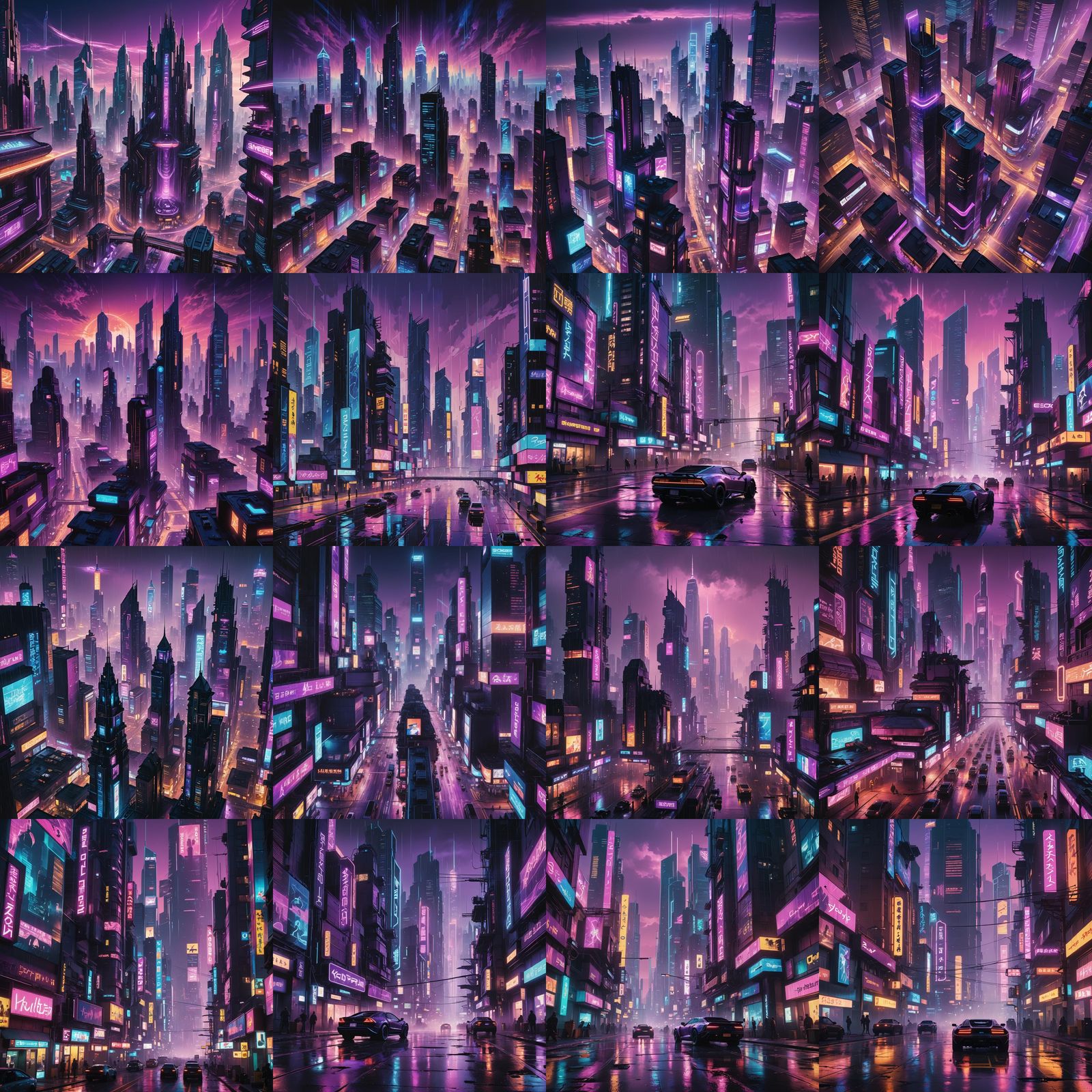 Futuristic Cityscape with Neon Lights and Holographic Elemen...