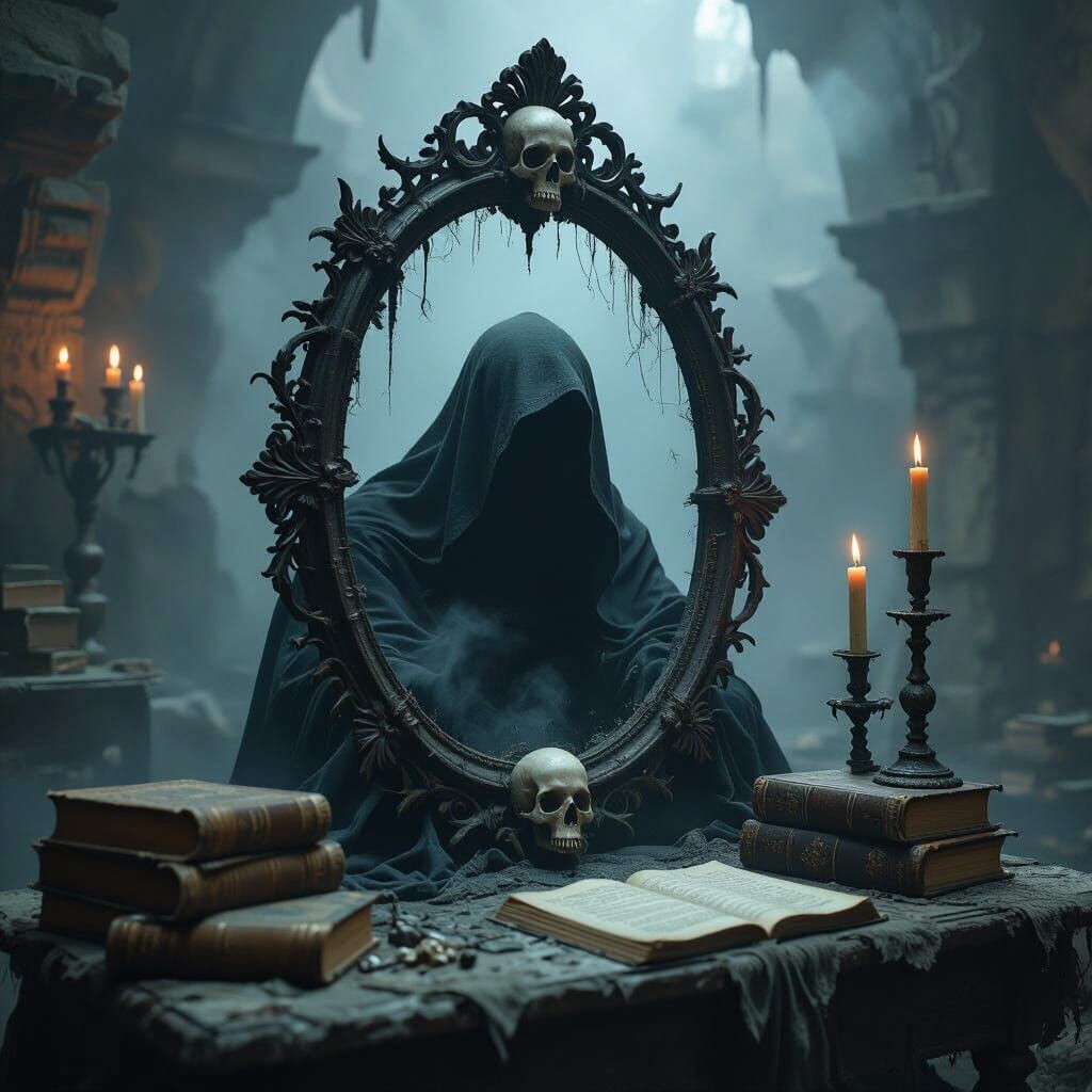 Macabre Bone Mirror in Necromancer's Gothic Lair