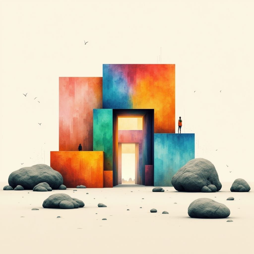 Bauhaus-Inspired Abstract Structure in Bright Cubes