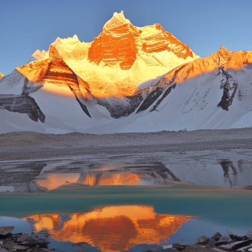 Golden Sunlight on Himalaya Mountains and Lotus Lake