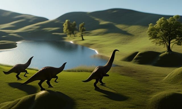 Prehistoric animals roaming a British landscape