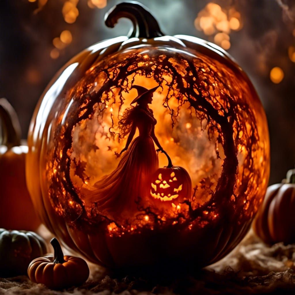 Mystical Witch Trapped in Glass Pumpkin Sphere