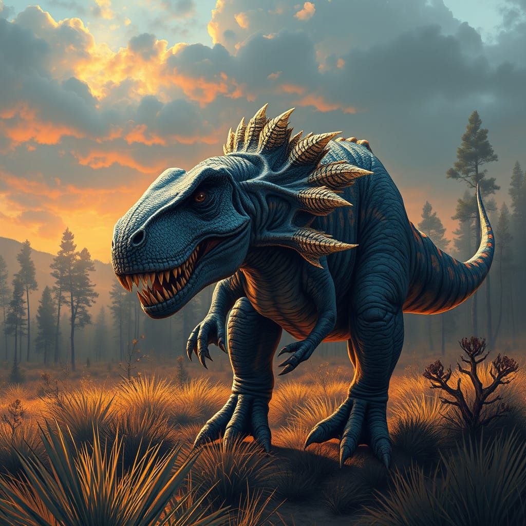 Tyrannosaurus Rex in Moody, Golden-Hued Wilderness