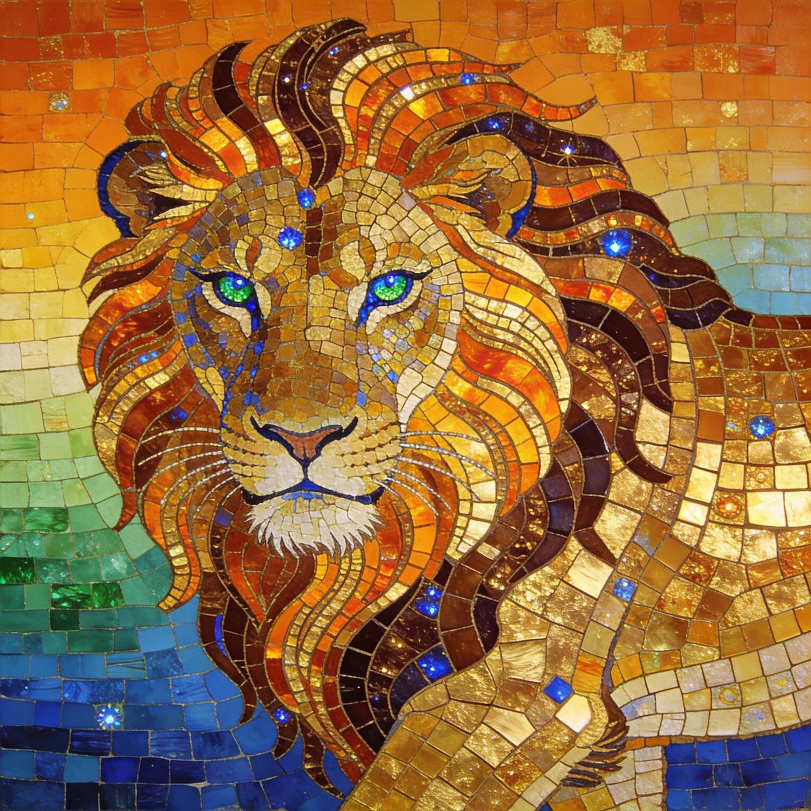 Majestic Lion in Vibrant Mosaic Art Style