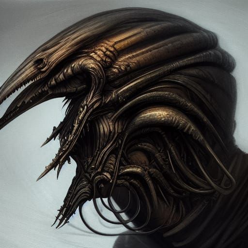 Bird Demon Portrait in Giger Style