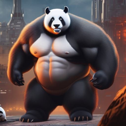 Muscular Panda Bodyguard in Detailed Matte Painting Style