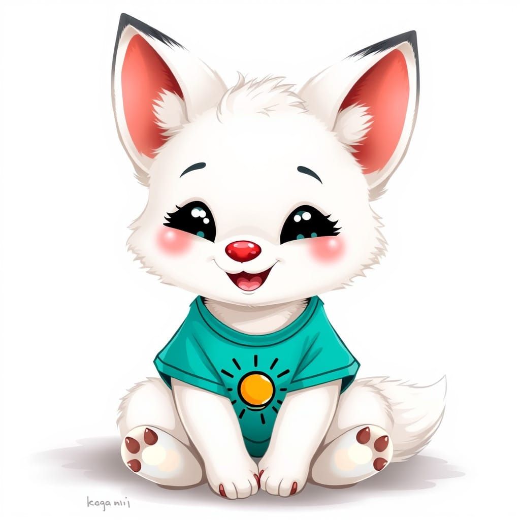 Whimsical White Fox with Giant Ears and Juvenile Charm