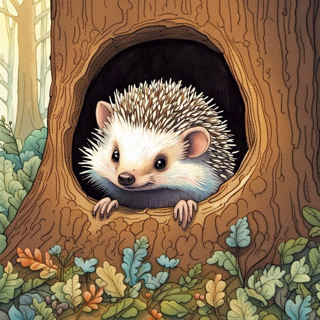 Hedgehog in Fantasy Forest Illustration