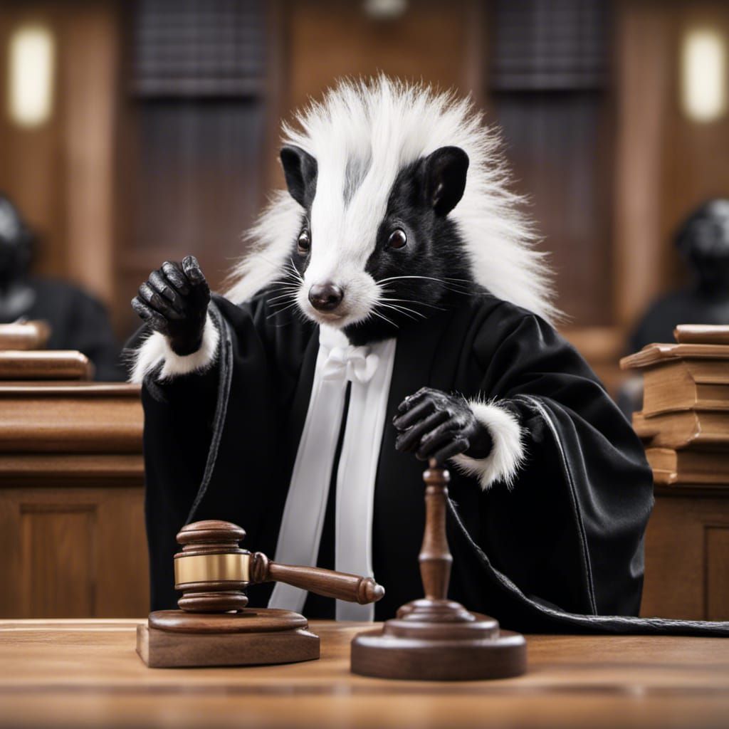 Skunk Judge Pounding Gavel in Courtroom