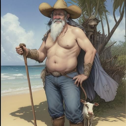 Farmer and Cow Portrait in Fantasy Illustration Style