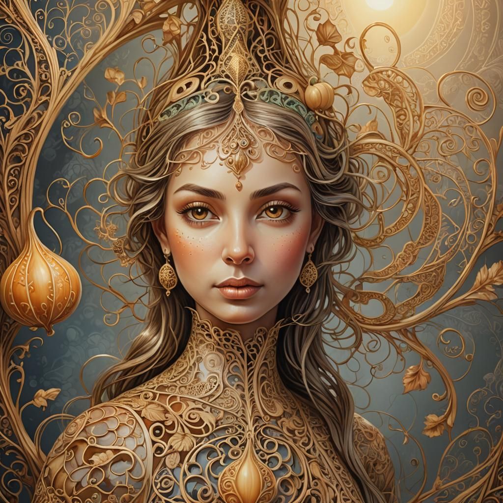 Ornate Gourd with Zentangle Designs in Hyper-Realistic Style