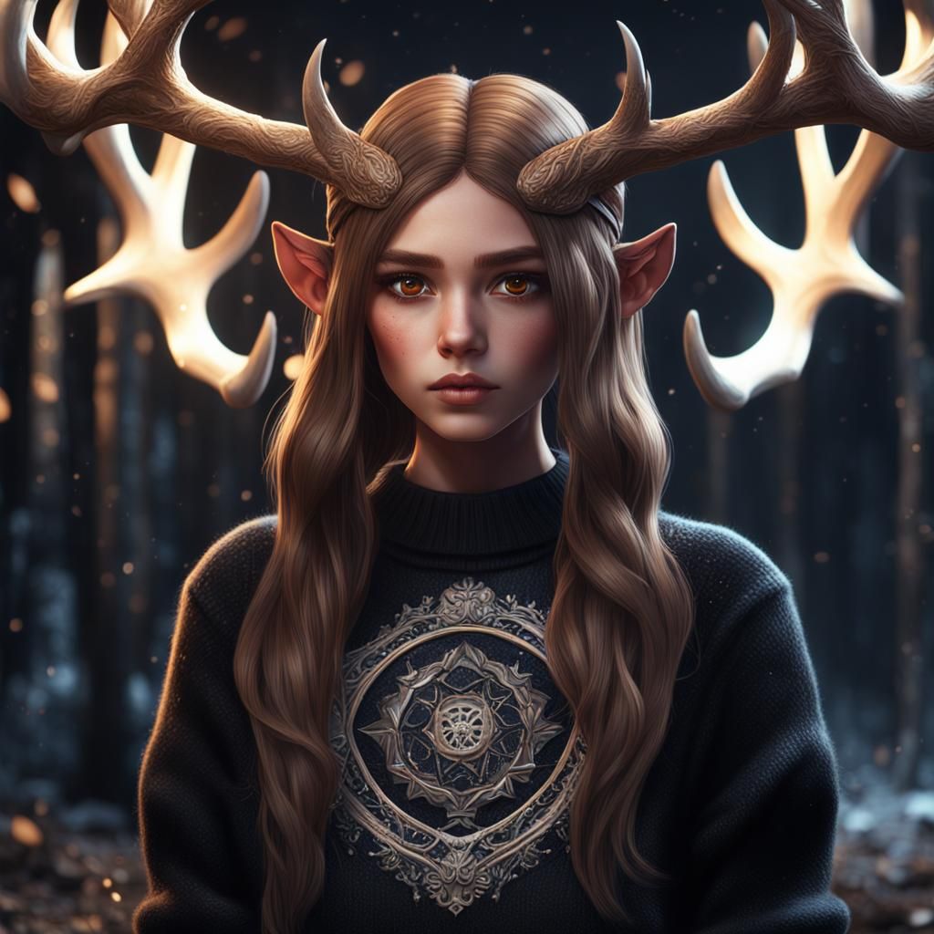 Girl with Antlers: Detailed Matte Fantasy Art