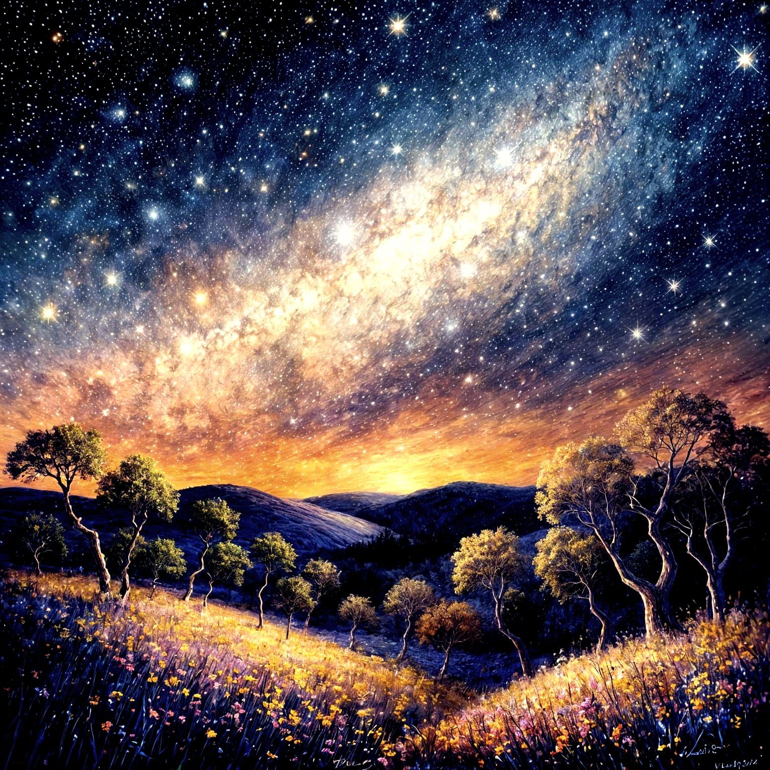 Starry Sky Impressionistic Oil Painting