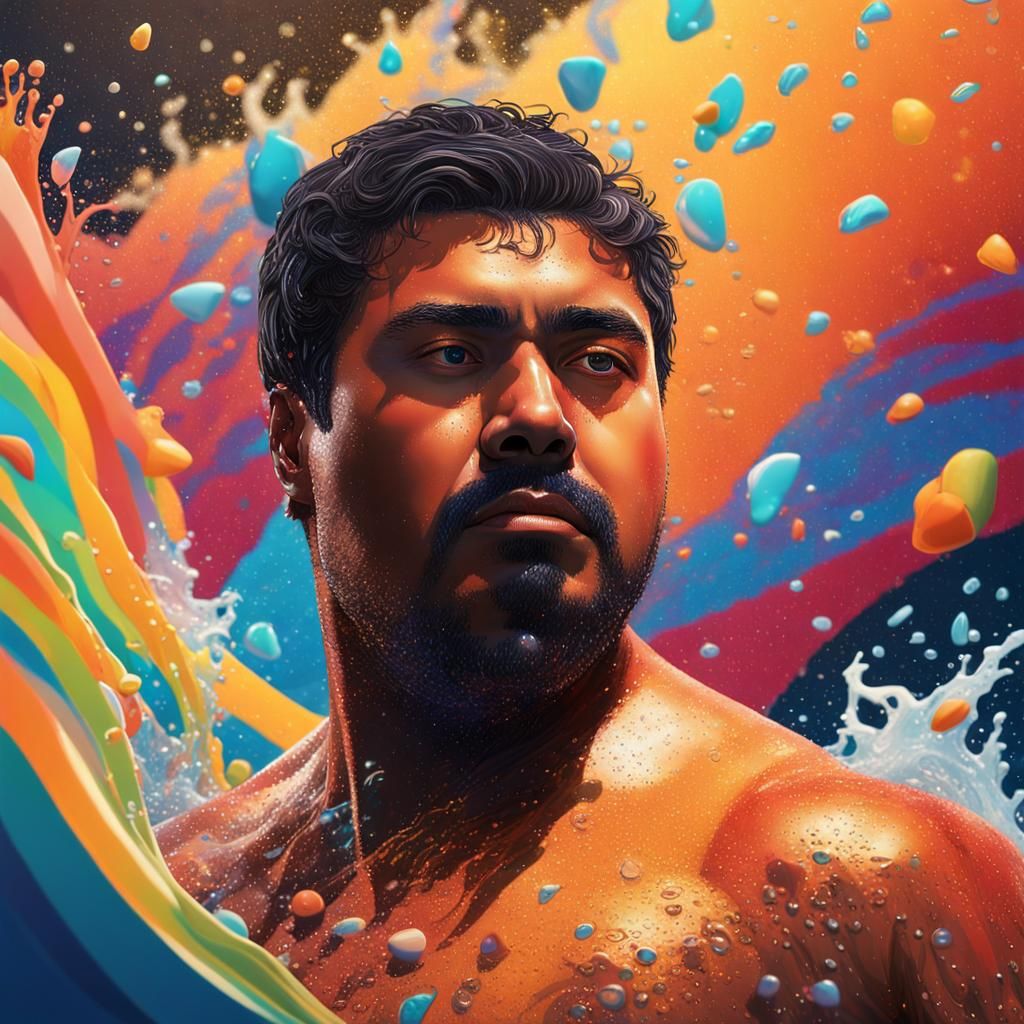 Person in Swimwear: Hyperrealistic Splash Art