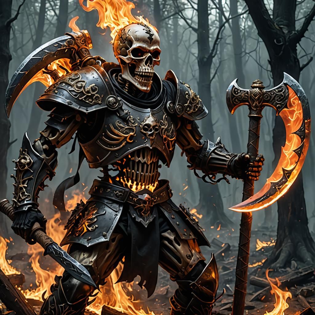Flaming Skeleton Marauder in Dark Fantasy Art