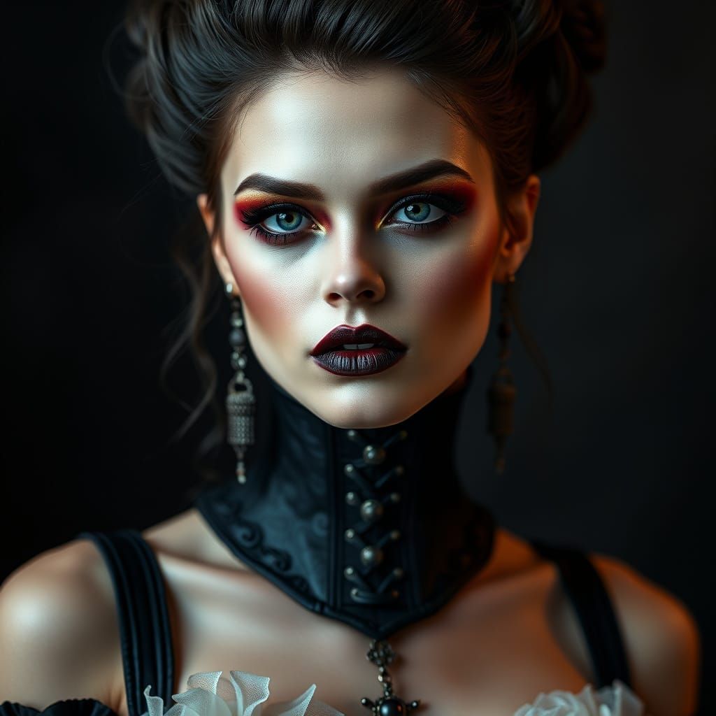 Gothic Fashion Goddess in Corseted Elegance