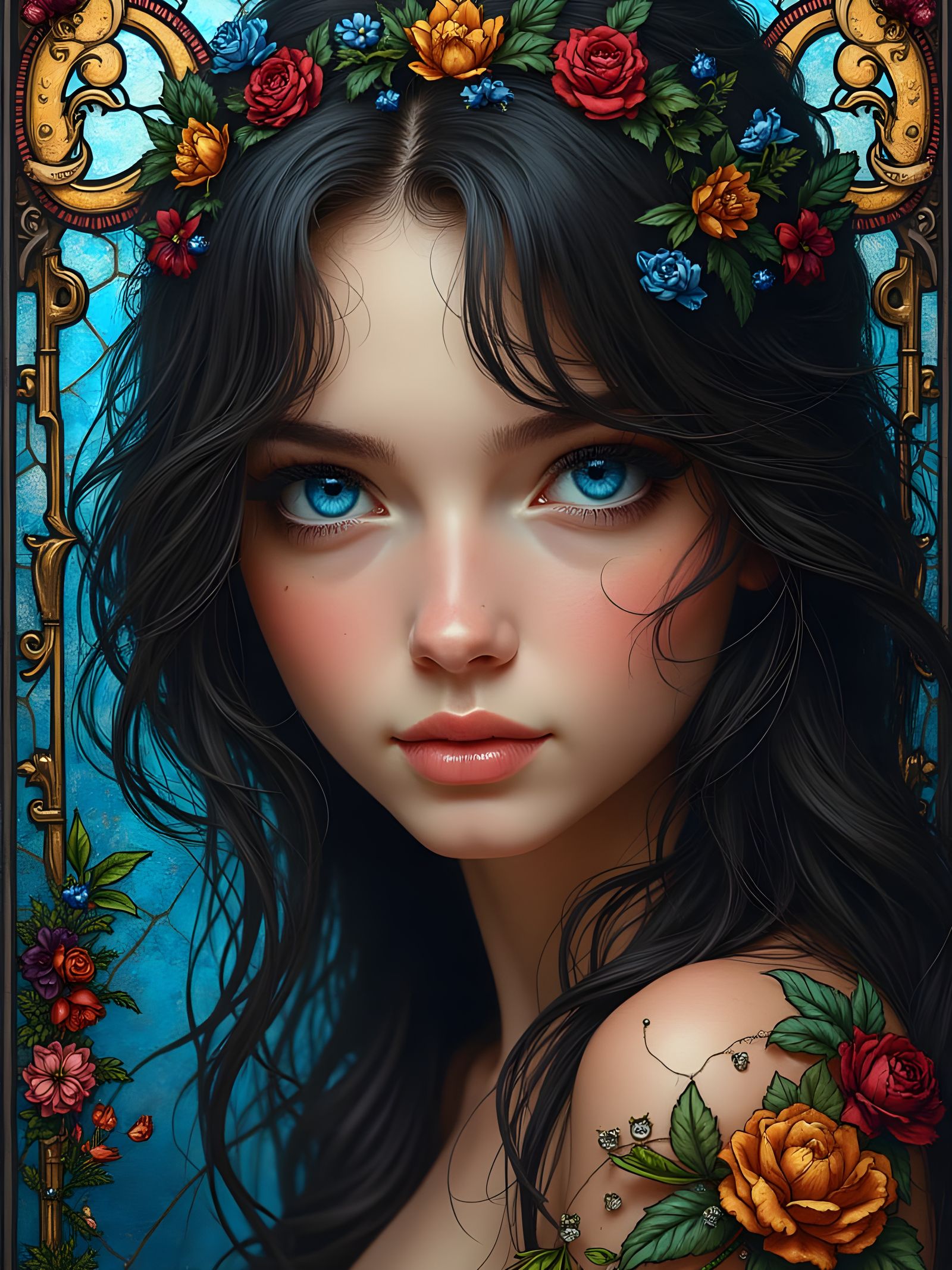 Ethereal Stained Glass Siren in Hyperrealism Style