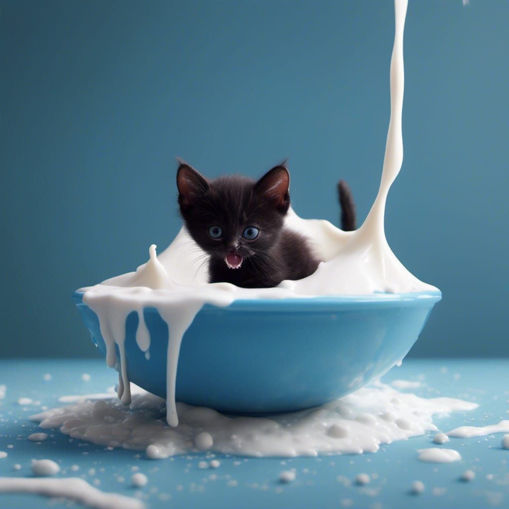 Black and White Kitten in Milk Splash